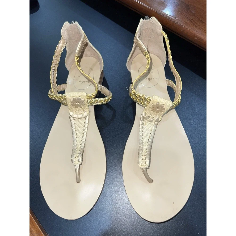 Jack Rogers Womens Sandal Jenna Gold Neutral Flat Size 9 Braided Thong Preppy